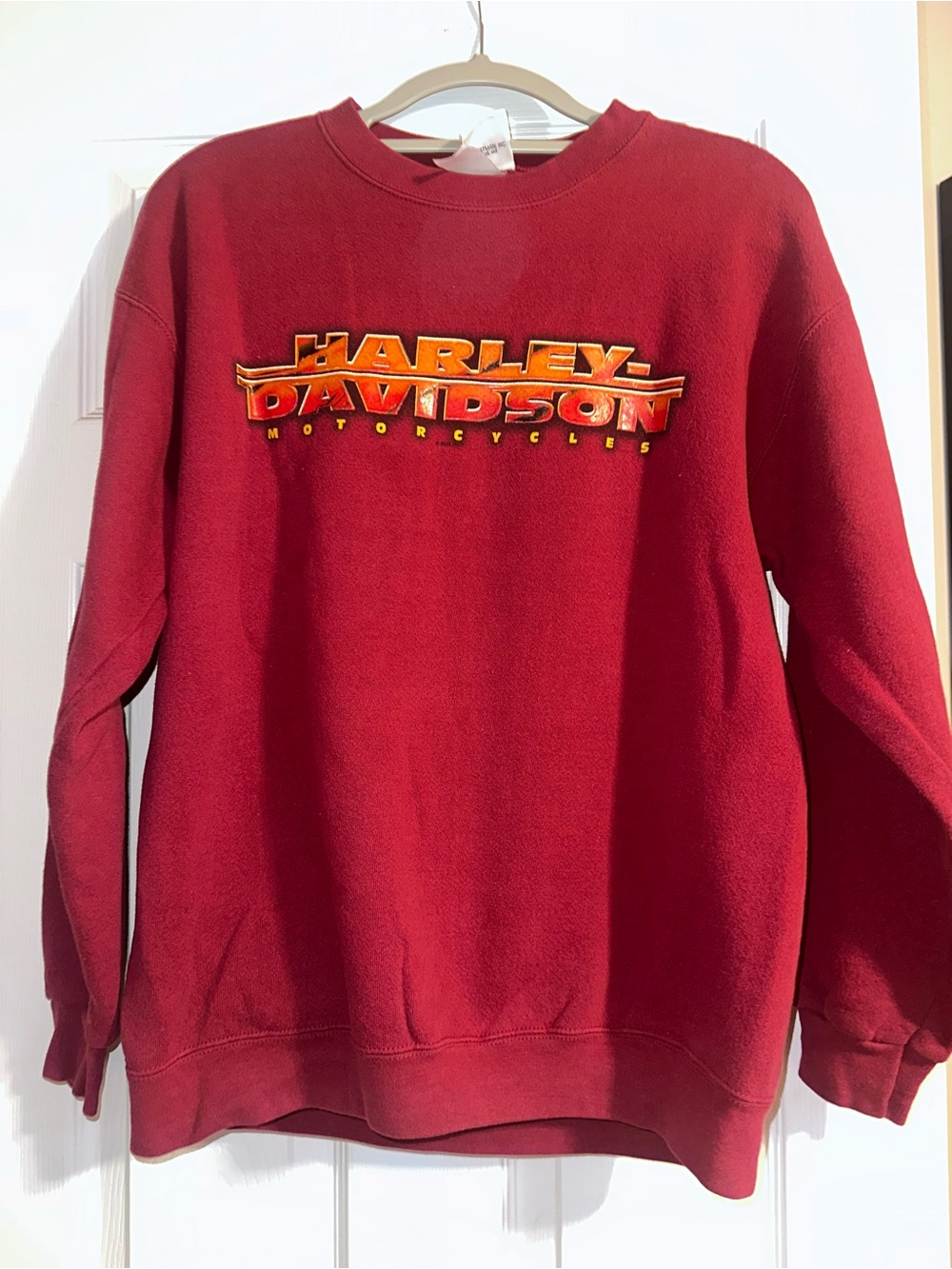 Harley-Davidson Burgundy Sweatshirt with Orange Logo Patch